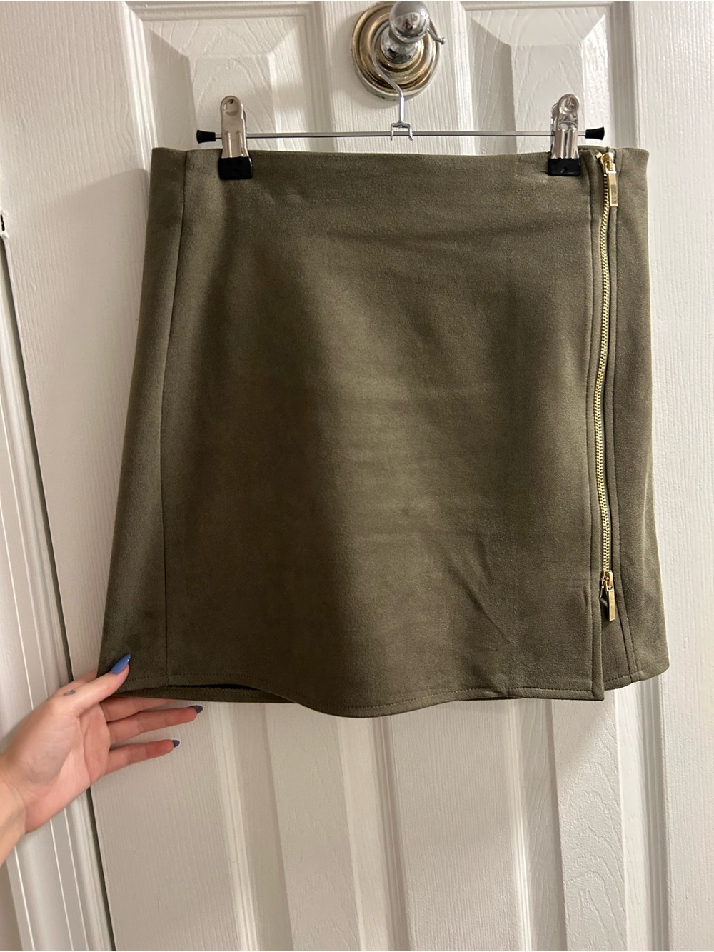 Parker Olive Mini Skirt with Gold Side Zipper